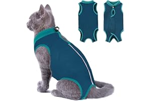 SUNFURA Cat Recovery Suit, Cat Onesie for Cats After Surgery, Breathable Cat Surgical Spay Suit for Abdominal Wounds Skin Diseases, E-Collar Alternative Cat Surgery Shirt Anti Licking, Green L