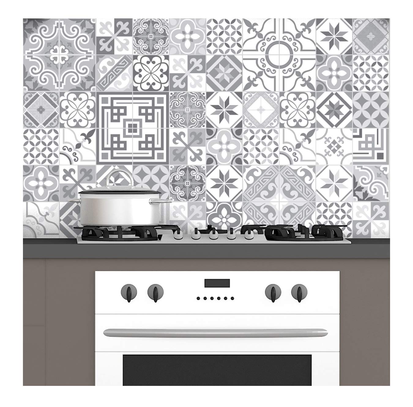 Ambiance Sticker Self-Adhesive Decorative Wall Decal Cement Tile for Bathroom and Kitchen Design Vintage Nuance de Gris - Pack of 60 Stickers of 10 x 10 cm