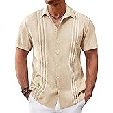 Runcati Mens Cuban Guayabera Shirts Short Sleeve Button Down Casual Summer Beach Wedding Embroidered Linen Tops