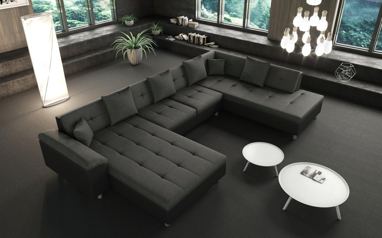 Tendencio Canape D Angle Xxl Panoramique Angle Droit Gris Fonce Et Noir Fish Amazon Fr Cuisine Maison