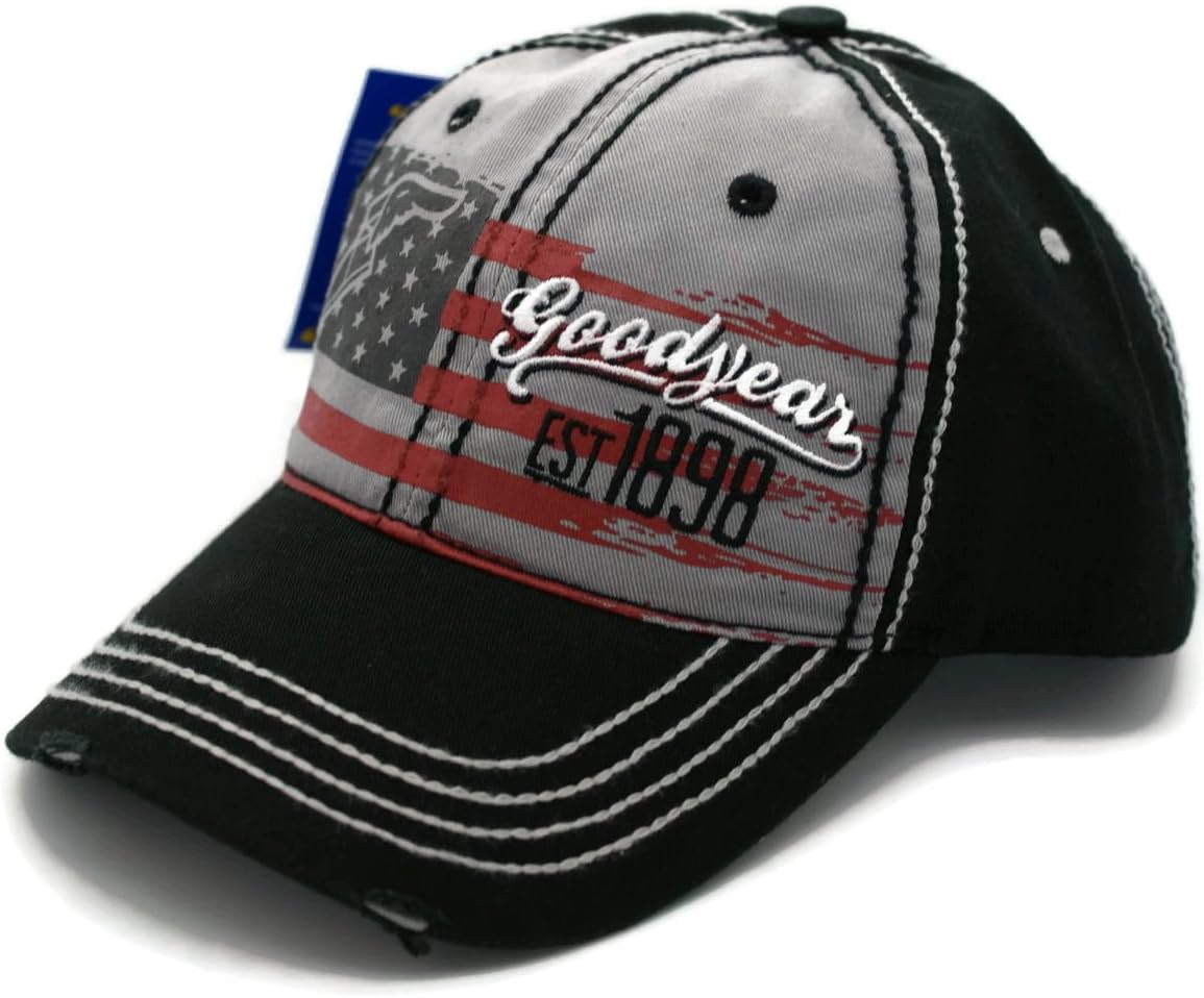 Hat - Goodyear Officially Licensed Distressed Ball Cap Adjustable