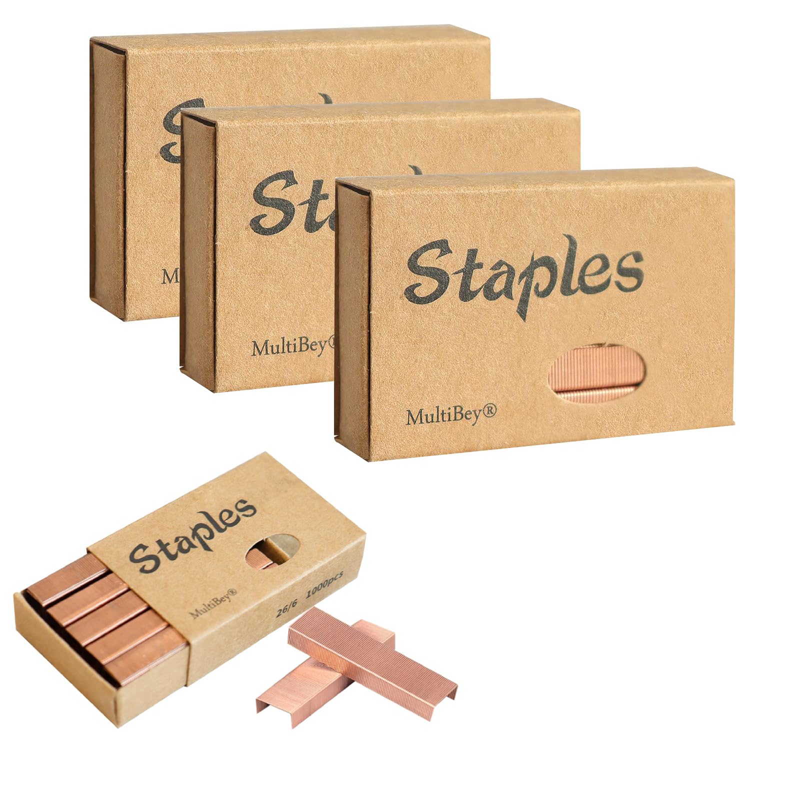 MultiBey Rose Gold Staples 26/6mm Stapler Refill #12, 4 Boxes per Pack (4000 Staples)