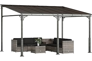 Outsunny 13' x 10' Outdoor Pergola, Wall Mounted Hardtop Lean-to Gazebo with Polycarbonate Roof and Metal-Aluminium Frame, He
