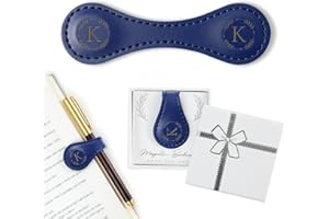 KIKIDWIS Personalized Leather Magnetic Bookmark with Pen Holder – Custom Initial Design for Readers（Blue-K）