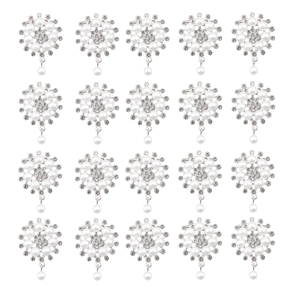 Jagowa 20 Pcs Rhinestone Pearl Embellishments Pearls Flower Fashion Advanced Round Brooches Accessories Decoration for Clothes Bags Gifts (Silver)