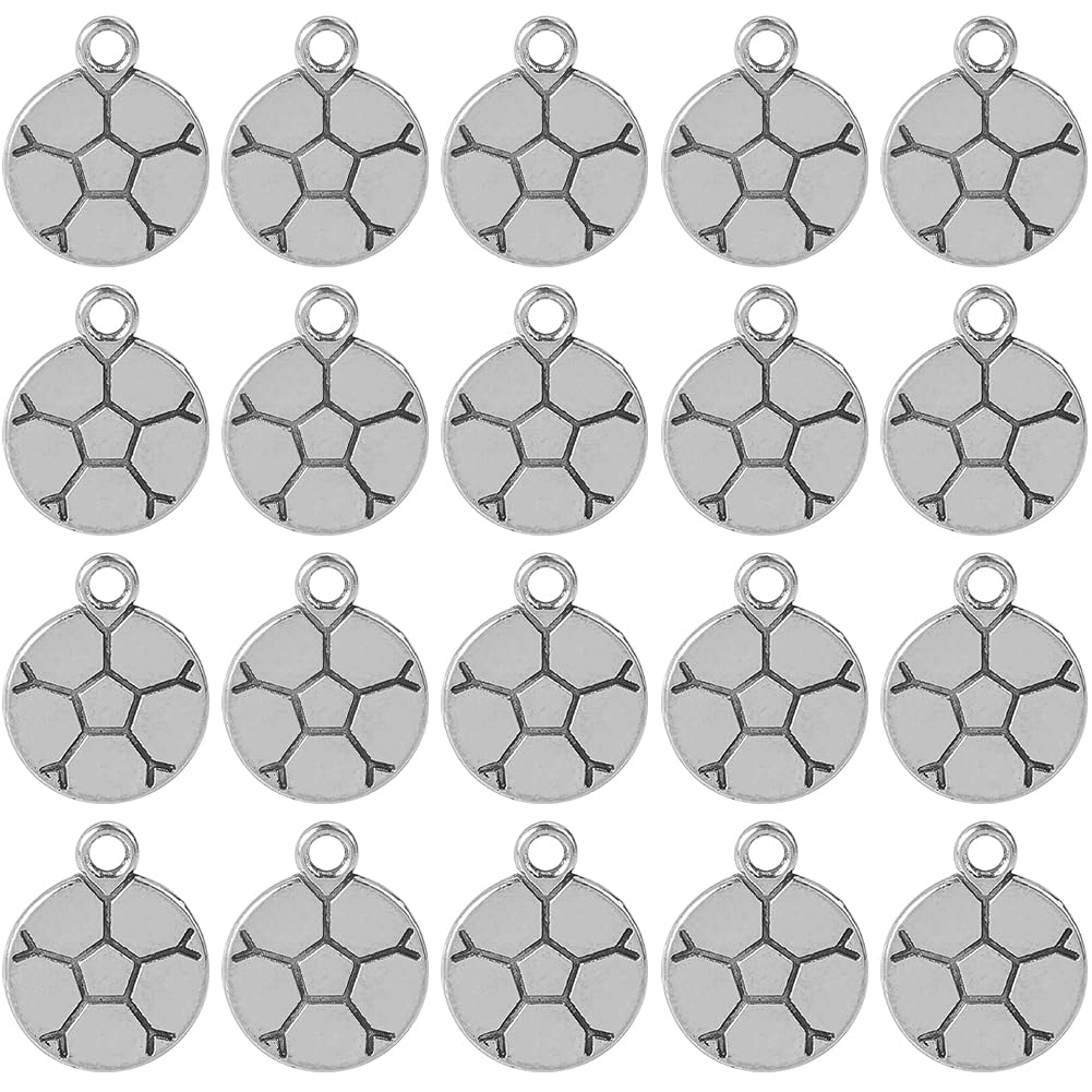 SUNNYCLUE 1 Box 100PCS Soccer Ball Charm Football Charms Bulk Antique Tibetan Silver Alloy Europe Sports Balls UK Sportsman Charm for jewellery Making Charms Supplies DIY Earrings Necklaces Bracelets