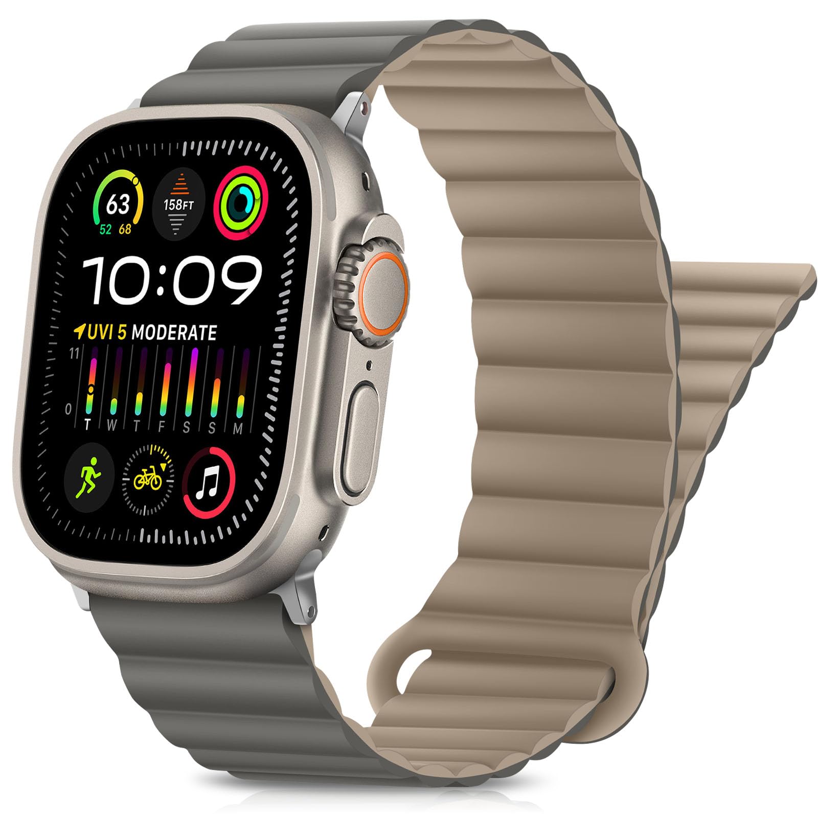 HITZEE Compatible with Apple Watch Strap 49/46/45/44/42/41/40/38mm, Double Sided Wearable Magnetic Band Compatible for iWatch Ultra 3/2/1 Series 11 10 9 8 7 SE3 6 5-1 (42/44/45/46/49, Gray Coffee)
