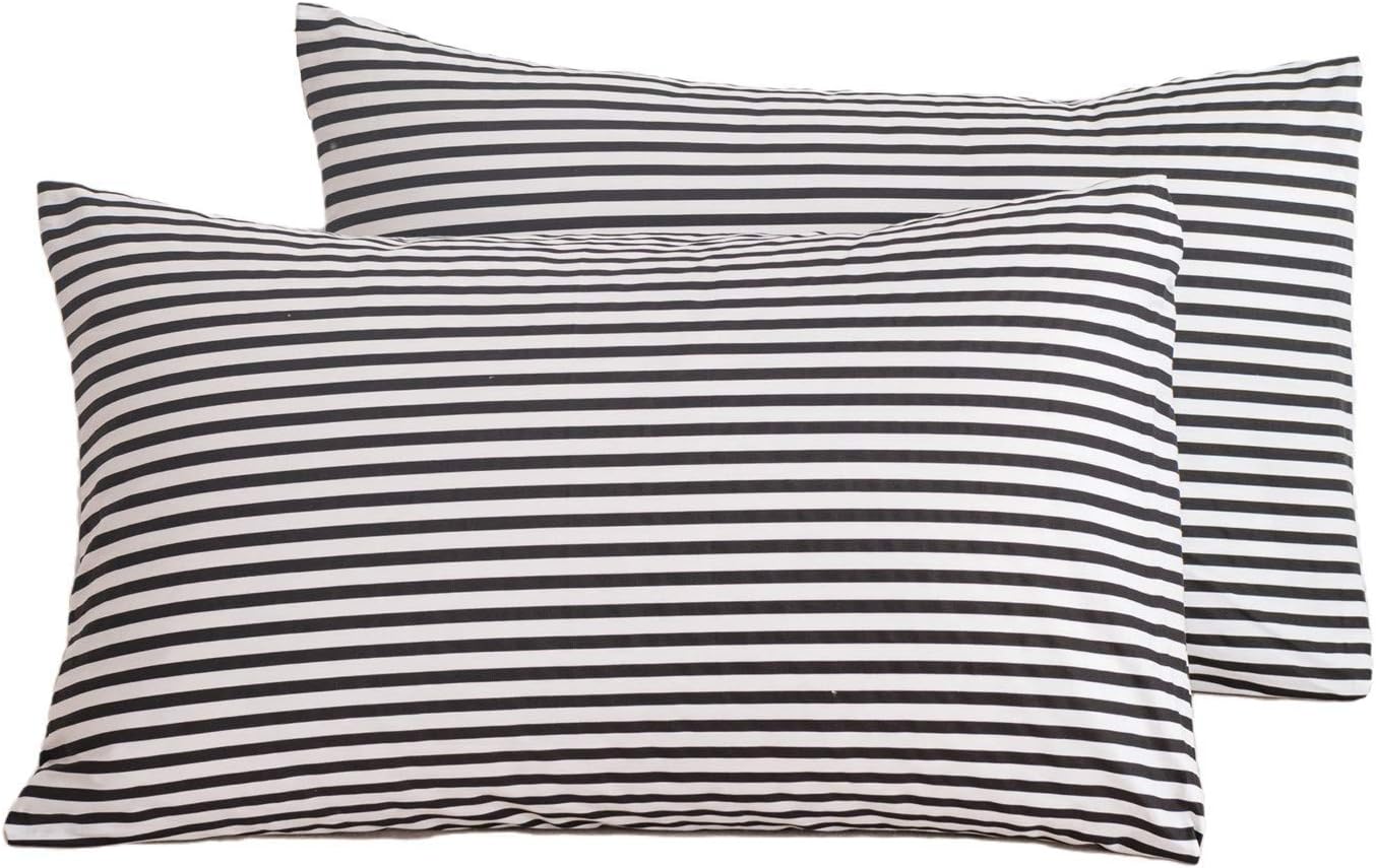 JELLYMONI 100 Natural Cotton Striped Pillowcases Set, 2