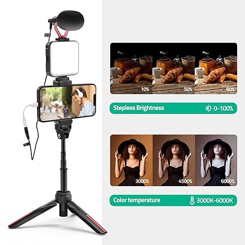 Smartphone Video Vlogging Kit with LED Light, Phone Holder