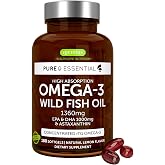 Igennus Ultra Pure Omega 3 rTG IFOS-Certified Wild Fish Oil 1360mg | EPA DHA 1000mg, high-absorption omega-3 with astaxanthin, non-GMO, 180 softgels, 90 servings