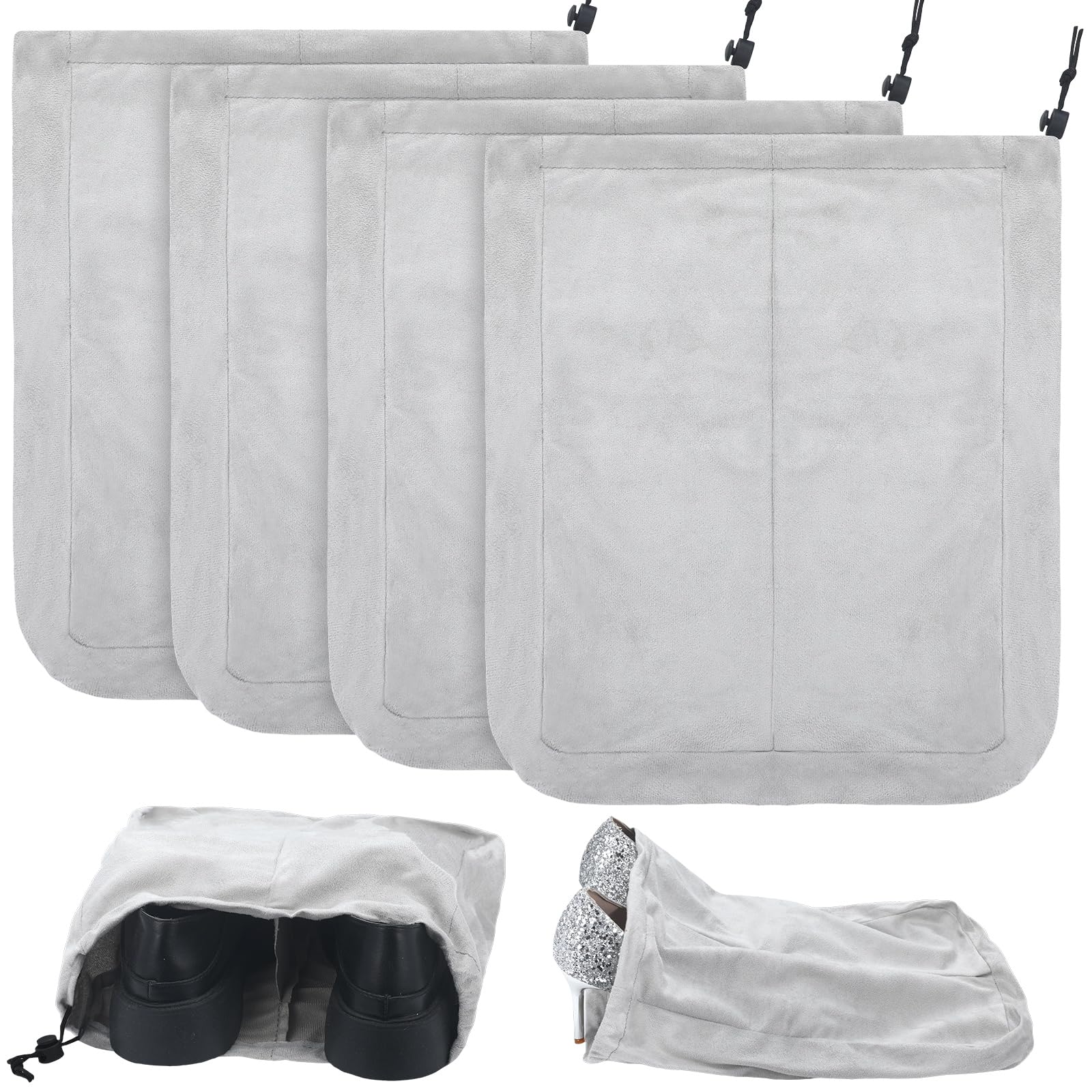 Photo 1 of Bulyoou 4 Pcs Travel Shoe Bags Spandex Shoes Pouch with Interior Divider and Drawstring for Women Men Luggage Packing(Grey)