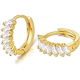 Gacimy Small Gold Huggie Hoop Earrings for Women 14K Real Gold Plated with Cubic Zirconia