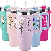 ThermoThrill Ships Next Day, Personalized 40 Oz Tumbler with Handle and Straw Custom Tumbler with Text Stainless Steel Mug Birthday Gifts for Women