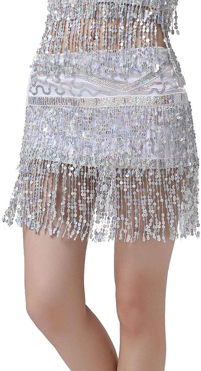 ZLTdreamWomen's Belly Dance Hip Scarf with Double Rows of Sequins Fringe