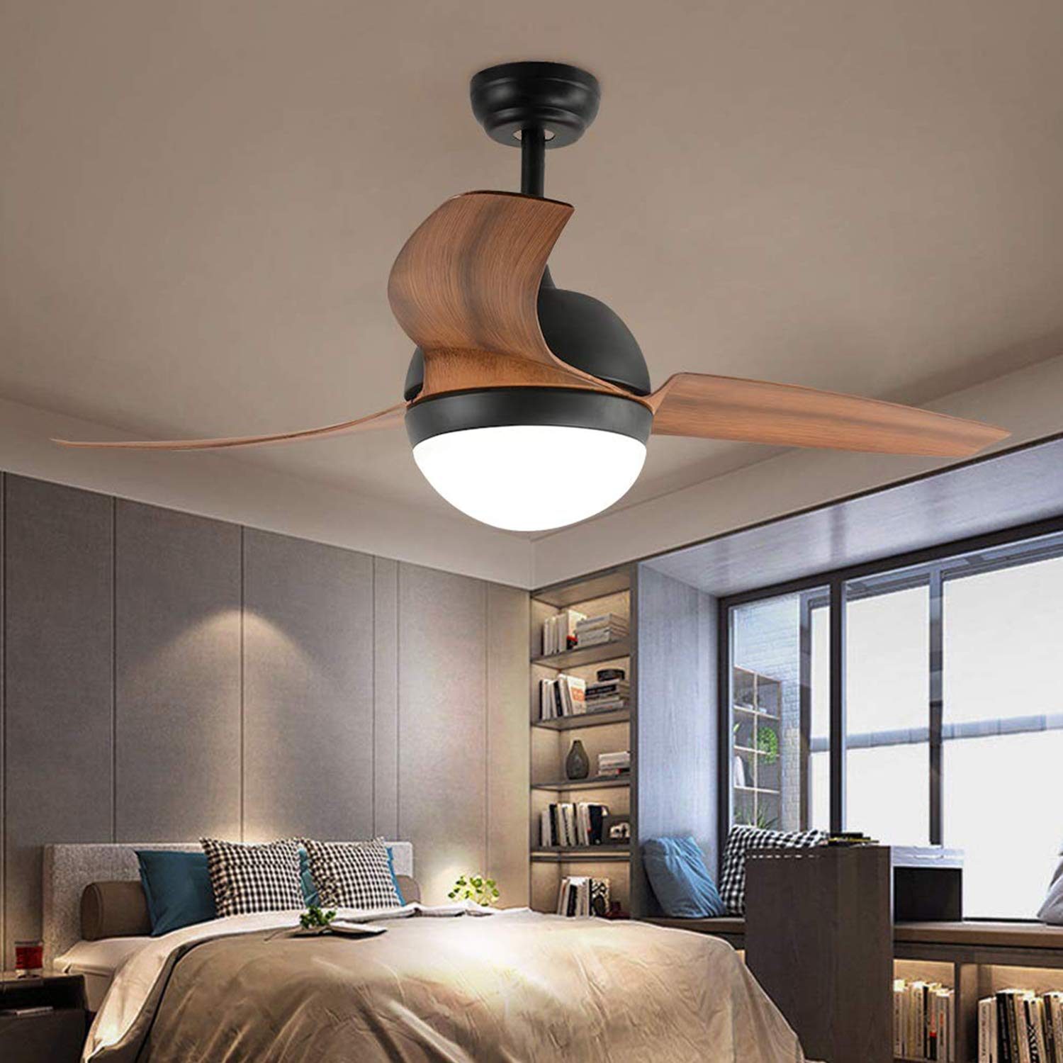 Unique 3 Blades Ceiling Fan Led Light With Remote Control Modern 48 Inch For Home Indoor Living Room Bedroom
