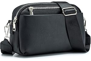 POIUGOYA Small Crossbody Bags for Women,Leather Crossbody Shoulder Handbag Trendy,Four Zip Pocket Camera Purse Wide Strap