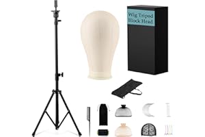 Goodofferplace Wig Stand Tripod with Head, 23 Inch Foam Mannequin Wig Head Set for Wigs Making Display,with Wig Caps,T-PIN,C 