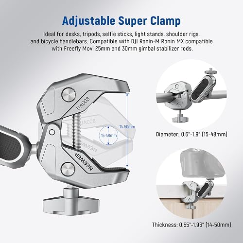 9.8\" Magic Arm With Super Clamp, Magic Arm Clamp Kit With 1/4\" & 3/8\" Thread Screw, Articulating Friction Arm With Cold Shoe Clamp Mount For Monitor, LED Light, Webcam, Action Camera
