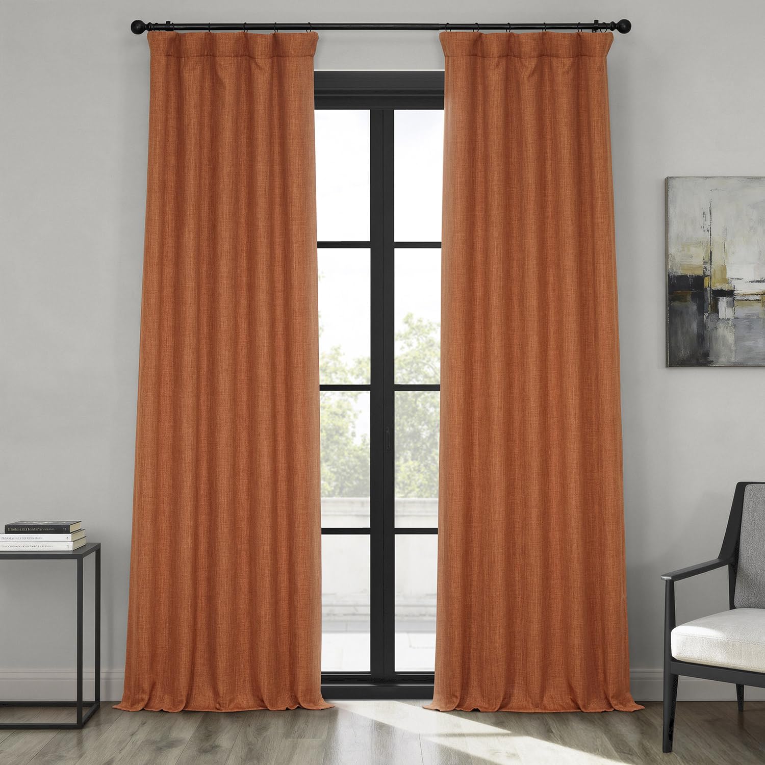 HPD Half Price Drapes Faux Linen Room Darkening Curtains - 96 Inches Long Luxury Linen Curtains for Bedroom & Living Room (1 Panel), 50W X 96L, Desert Orange