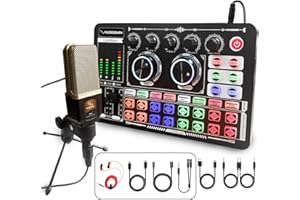 KILOGOGRAPH Podcast Equipment Bundle - F999 Plus Sound Board, M998 Condenser Podcast Microphone with Mic Stand, DJ Audio Mixer Beginners, for PC iPhone iPad, Youtube Starter Kit