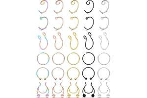 SCERRING Fake Septum Nose Hoop Rings - Stainless Steel Faux Lip Ear Septum Ring Non Piercing Clip On Body Piercing Jewelry 30PCS