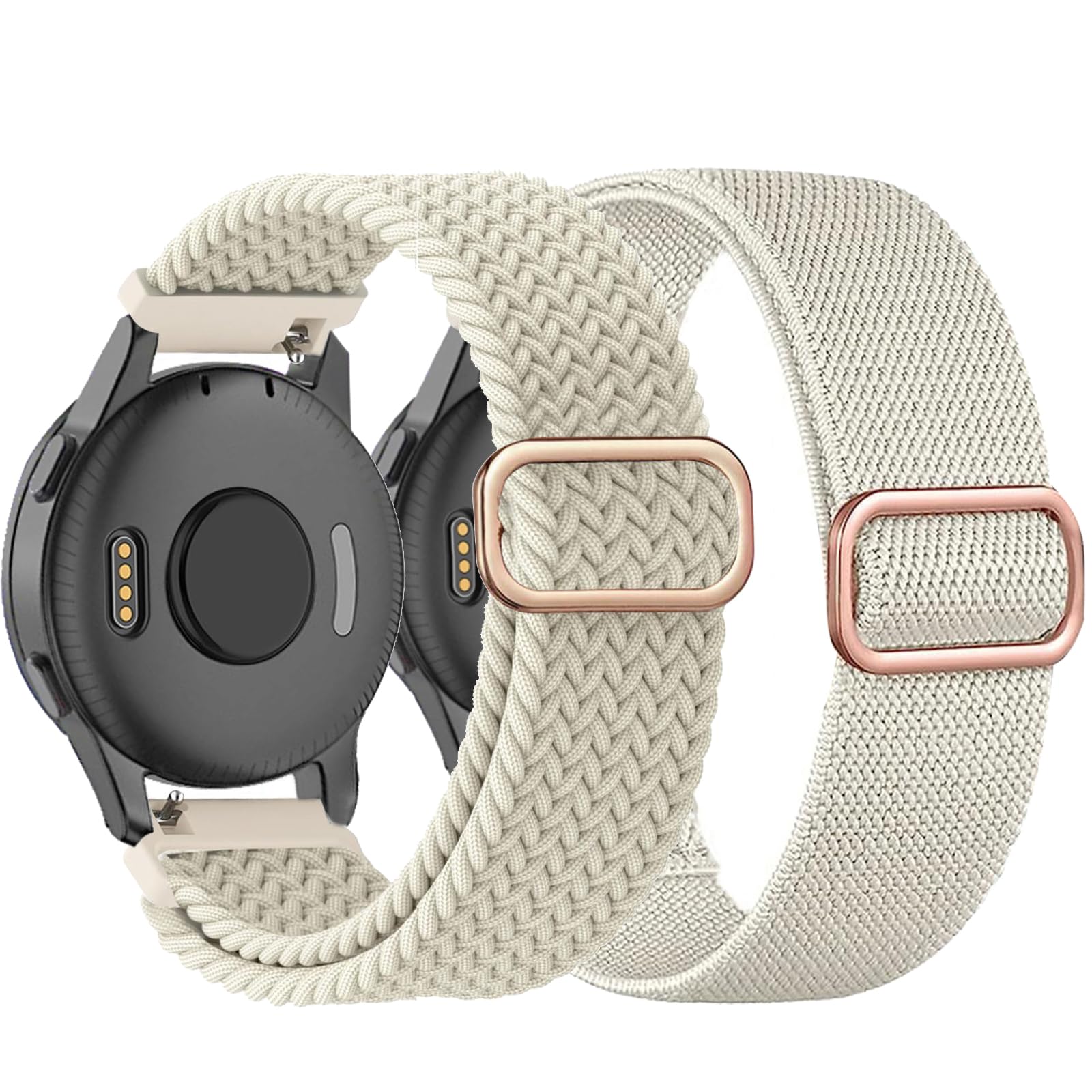 TUCOMO 2 Pack Braided Stretchy Nylon Watch Bands Compatible with Garmin Venu Sq/Venu Sq 2/Venu 2 Plus, 20mm Loop Elastic Fabric Straps for Garmin Vivoactive 6/Vivoactive 5 / Vivoactive 3 Women Men
