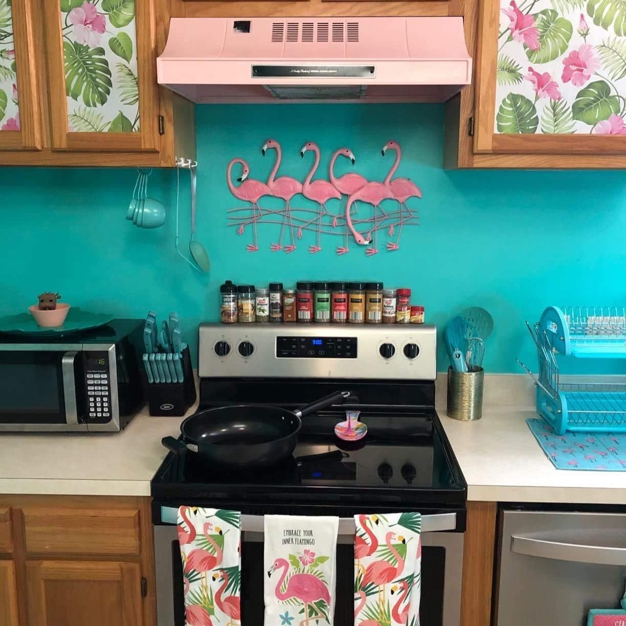Self Adhesive Vinyl Decorative Tropical Floral Furniture Sticker Paper Shelf Drawer Liner Wallpaper for Walls Kitchen Cabinets Dresser Drawer Table Furniture 45CMx3M - Image 4