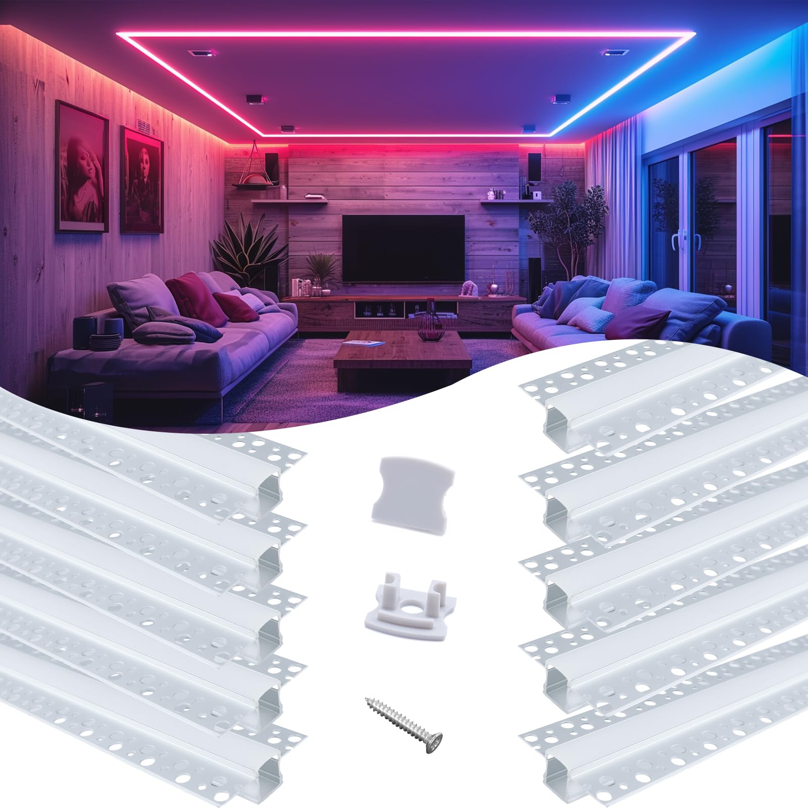 Photo 1 of Muzata 10Pack 6.6ft/2M Plaster in LED Channel Trimless Recessed LED Strip Diffuser Channel Spotless Deeper Wider for Drywall Ceiling Wall U117 WW 2M