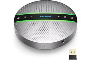 KAYSUDA SP300 Bluetooth Speakerphone 360º Voice Pickup 6 AI Echo & Noise Canceling Microphones, 18H Call Time, Bluetooth 5.0/USB C/Dongle Compatible with Leading Platforms, Home Office