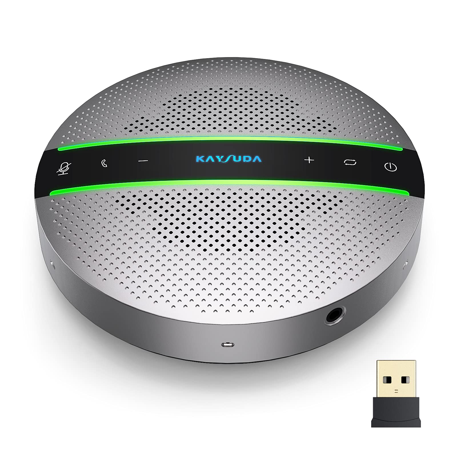 Kaysuda SP300 Bluetooth Speakerphone 360º Voice Pickup 6 AI Echo & Noise Canceling Microphones, 18H Call Time, Bluetooth 5.0/USB C/Dongle Compatible with Leading Platforms, Home Office