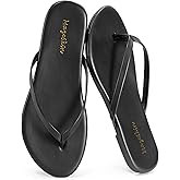 mazeskin Women's Memory Foam Comfortable Flat Thong Sandals Dressy Summer Beach Leather Slide Flip Flops