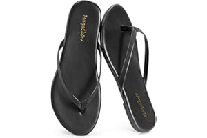 mazeskin Women's Memory Foam Comfortable Flat Thong Sandals Dressy Summer Beach Leather Slide Flip Flops