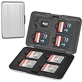 Qkenvo Aluminum Shock Resistant Carrying Box Memory Card Storage Case Holder 8 Slots for SD SDHC MMC Micro SD TF Cards Silver