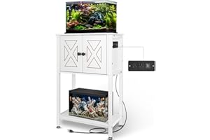 BEURUKU 5-10 Gallon Fish Tank Stand, Heavy Duty Aquarium Stand with Cabinet & Power Outlets for Fish Tank Accessories Storage, Double Reptile Terrarium Stand 20.5" L* 11" W Tabletop, White