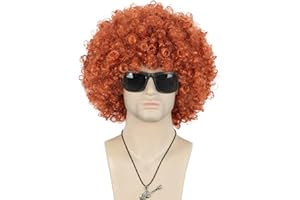 VGbeaty Adult Unisex 60s 70s 80s Short Orange Curly Afro Synthetic Disco Rocker Hippies Hair California Halloween Cosplay Anime Costume Wig (Orange)