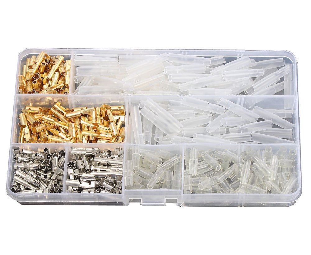 DollaTek 100 Pairs 3.9mm Brass Bullet Terminals Wire Connector Insulation Covers with Case for Car Truck Motorcycle Quad Bike