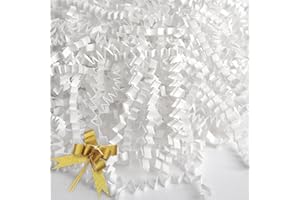 BOXHOME Shred Paper Filler (1LB) Crinkle Cut Paper for Wrapping & Filling Gift Basket Gift Boxes, White-Decoration Raffia Contains Bow