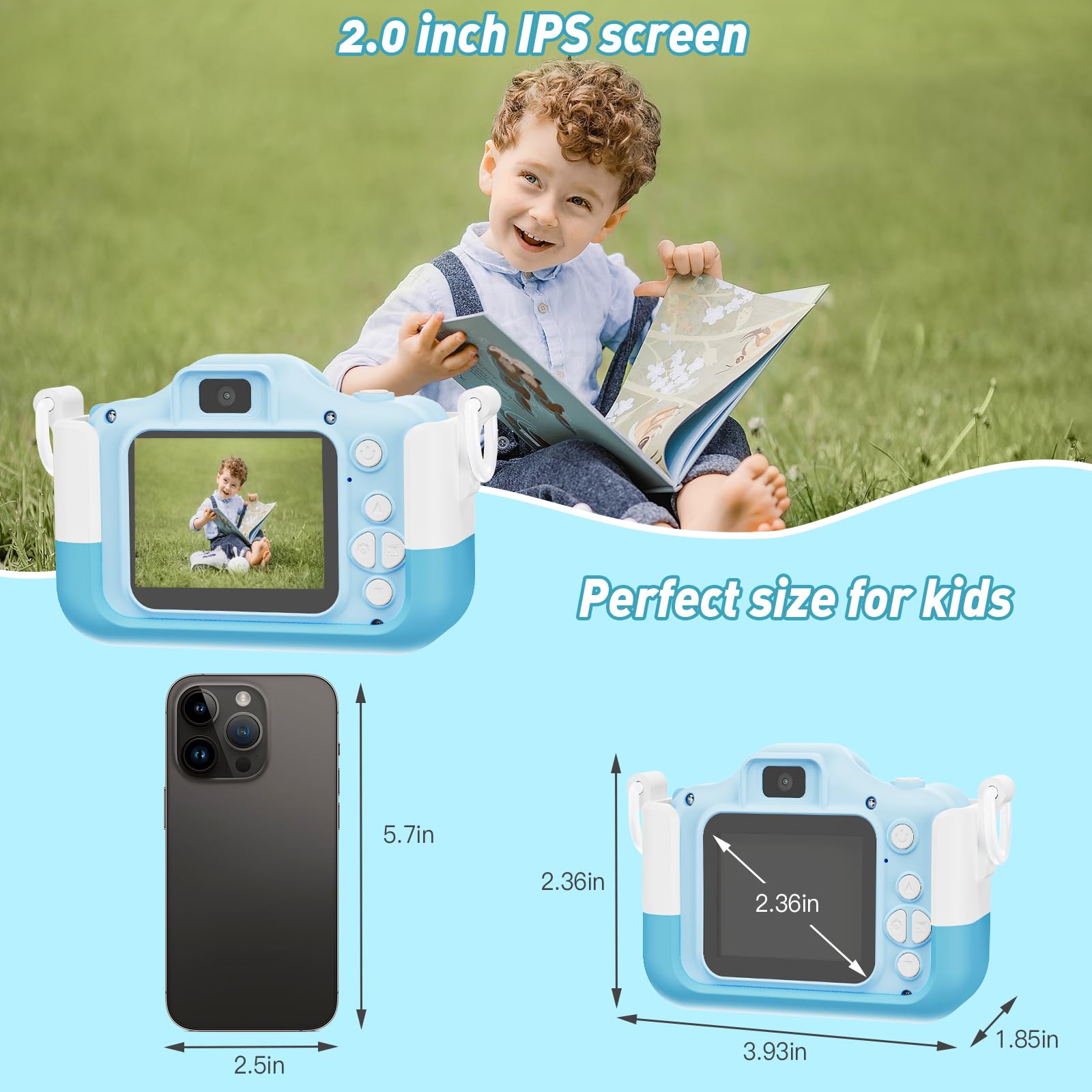DEWEL Kids Camera, Toy Camera, Toddler Camera, 1080P HD Selfie Digital Video Camera for Boys/Girls, Mini Toddler Camcorder with 32G SD Card, Ideal Christmas Birthday Gift for Childrens Age 3-9(Blue)…