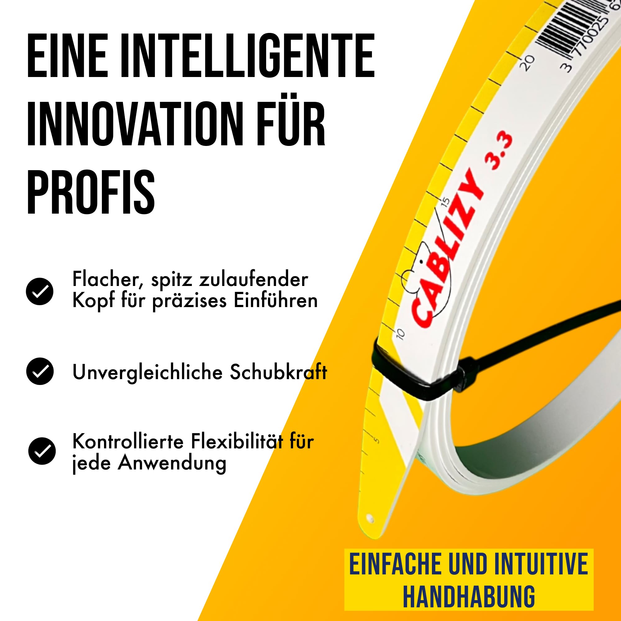 Cablizy Kabeleinziehhilfe 3m | Flexibles Kabel Einziehband für Elektriker & Handwerker | Werkzeug für Kabeldurchzug in Leerrohren, Decken, Wänden & engen Bereichen 3