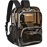 KUI WAN Clear Backpack, 15'' Clear Backpacks for School Heavy Duty See Through Bookbag Amber 0.6mm PVC Backpack for Men Women