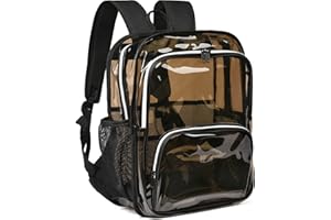 KUI WAN Clear Backpack, 15'' Clear Backpacks for School Heavy Duty See Through Bookbag Amber 0.6mm PVC Backpack for Men Women