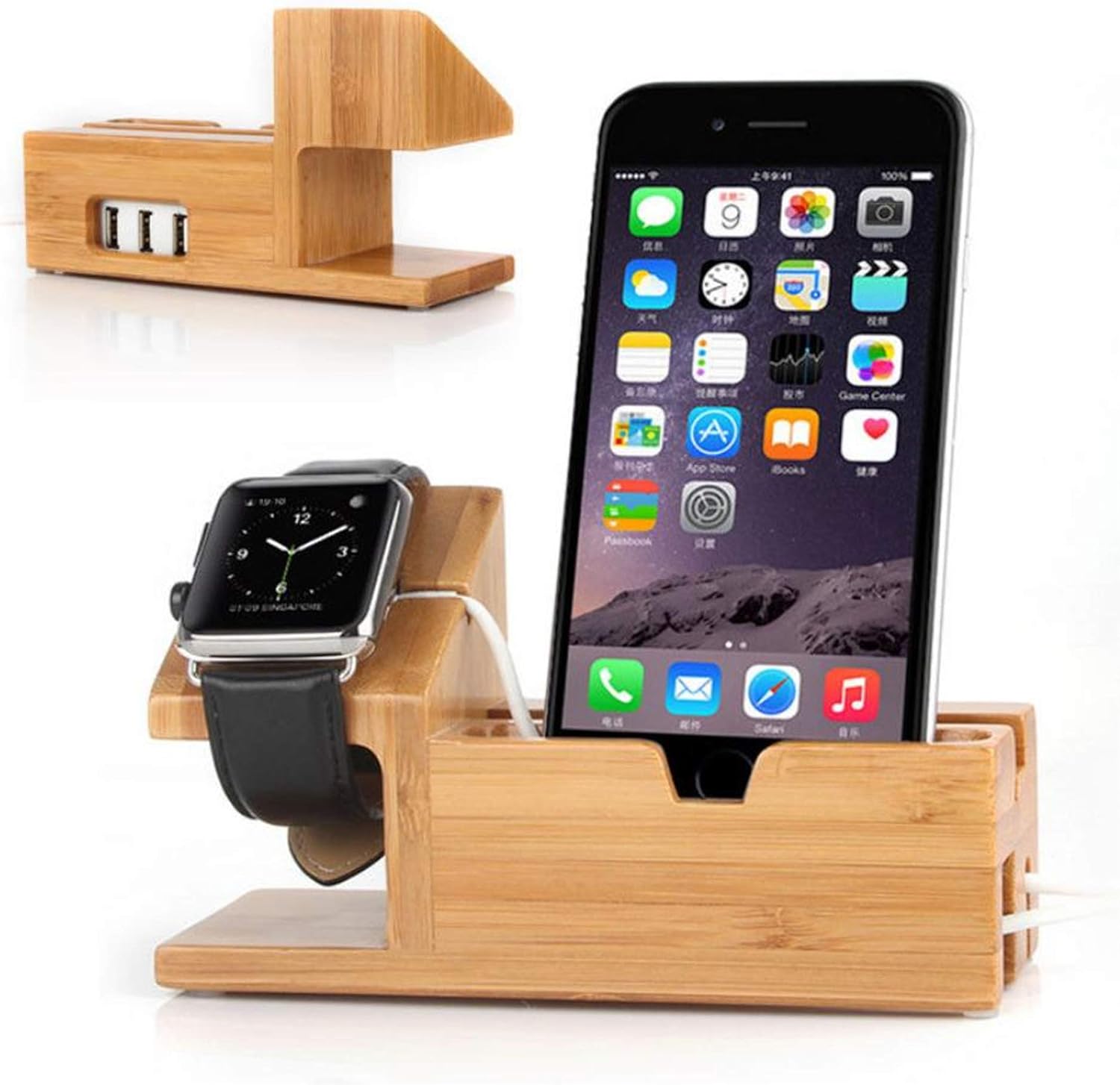 ETCBUYS Wood Charging Station Fashion Creative Durable Design 3 USB Ports Multiple Devices