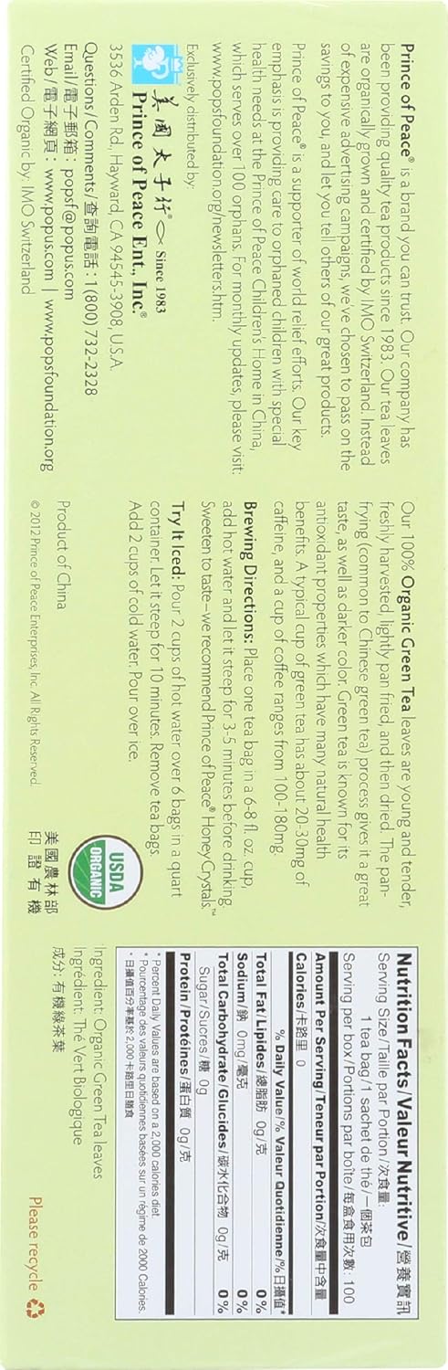 Prince of Peace Organic Green Tea 100 Tea Bags - 2 pack : Grocery & Gourmet Food