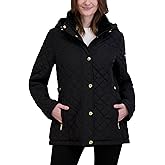 Laundry by Shelli Segal Women's Graphic Quilted Jacket – Lightweight Snowchic Transitional Coat, Faux Fur Hood