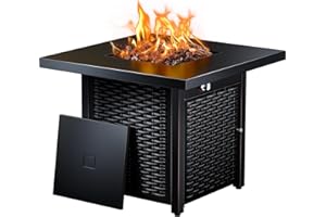 Ciays 28-Inch Propane Fire Pit – 50,000 BTU Outdoor Gas Steel Fire Table with Lid & Lava Rock, Adds Warmth & Ambience to Gatherings & Parties on Patio, Deck, Garden & Backyard