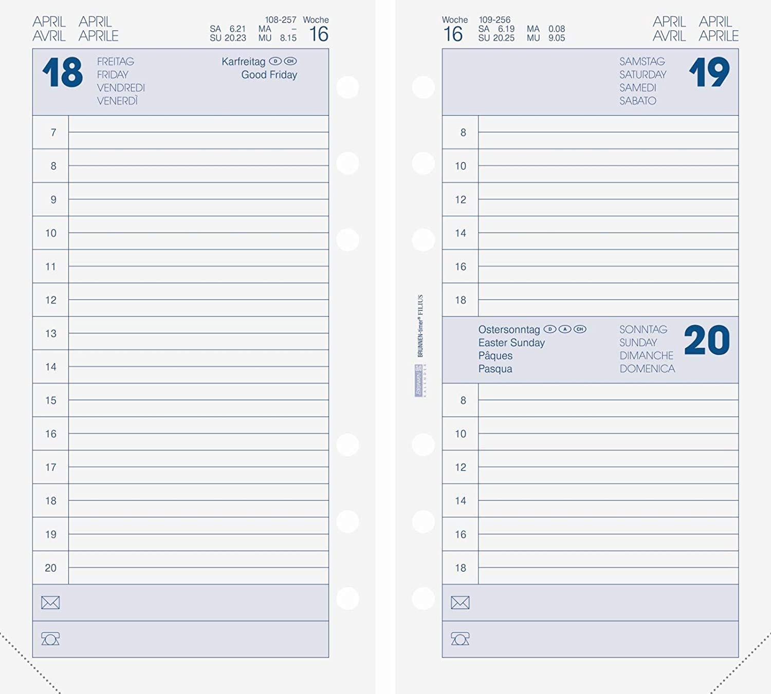 BRUNNEN 1074902001 Daily Calendar, Schedule Systems, 2021, 1 Page = 1 Day, Sat + Sun on one Page, Sheet Size 9.3 x 17.2 cm.