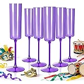 YOUBET 24 Pack Purple Plastic Champagne Flutes -6 Oz Clear Purple Champagne Glasses - Square Plastic Toasting Glasses for Birthday Anniversary Wedding & Mardi Gras Party