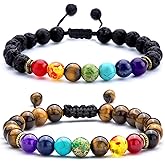 Hamoery Men Women 8mm Lava Rock Beads Chakra Bracelet Braided Rope Natural Stone Yoga Bracelet Bangle