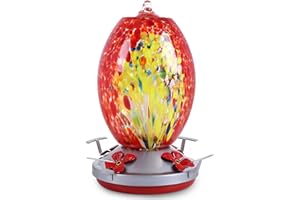 JALAMWANG Hummingbird Feeder for Outdoors Hanging, 25 Ounces, Hand Blown Glass, Leak Proof Rustproof, Containing Ant Moat, for Attract Hummingbird Garden Decoration etc(Red Phoenix)