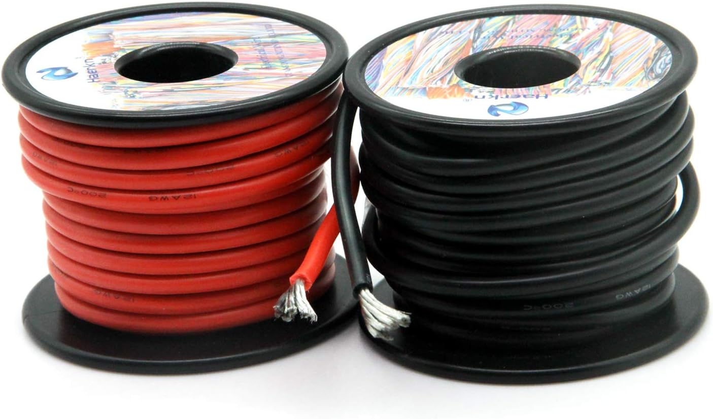 12 awg 3.3mm² Silicone Electrical Wire Cables 50 Feet [25ft Black and